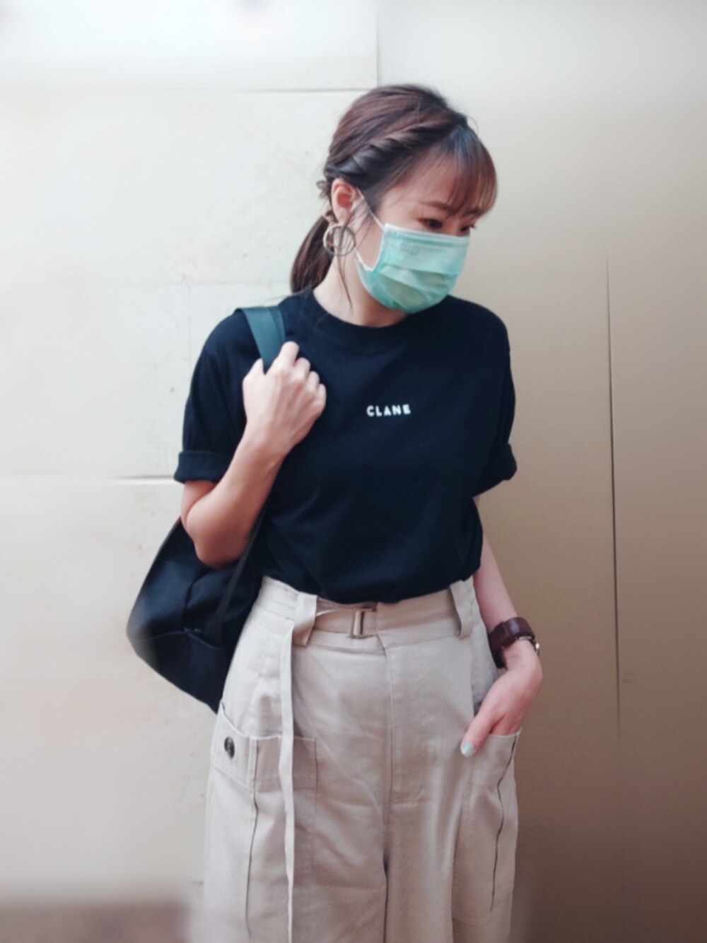 「CLANEの【CLANE】2セットパック ロゴTシャツ　CLANE PACK T/S 14105-1031（Tシャツ/カットソー、その他）」を使った、じょえびさん（レディース・153cm）の夏コーディネートの1枚目の写真