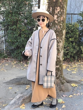 「moment+」｜「アイテム（ノーカラージャケット）」を使った、みっちゃんさん（レディース・154cm）の冬コーディネート