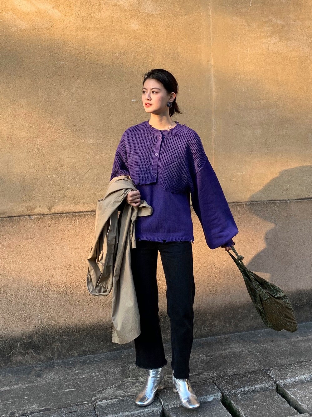 「WHO'S WHO galleryのマルチセパレートニット（ニット/セーター、パープル系）」を使った、Jammyさん（レディース・163cm）の冬コーディネートの1枚目の写真