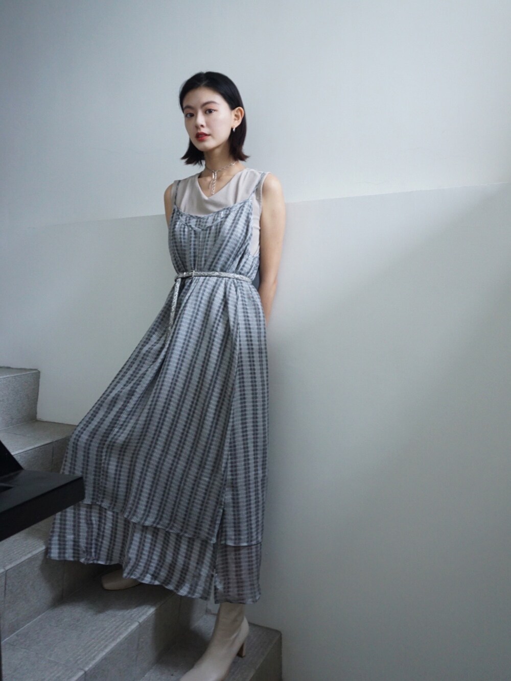 「afadのアイテム（ワンピース、ブルー系）」を使った、Jammyさん（レディース・163cm）の夏コーディネートの1枚目の写真
