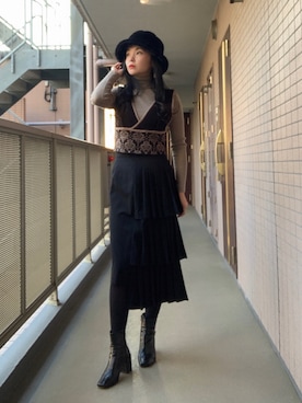 「ビスチェコーデ」｜Ashさん（レディース・160cm）の冬コーディネート