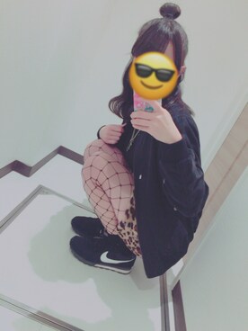 「網タイツ」｜「アイテム（ブルゾン）」を使った、MIKUさん（レディース・160cm）の冬コーディネート