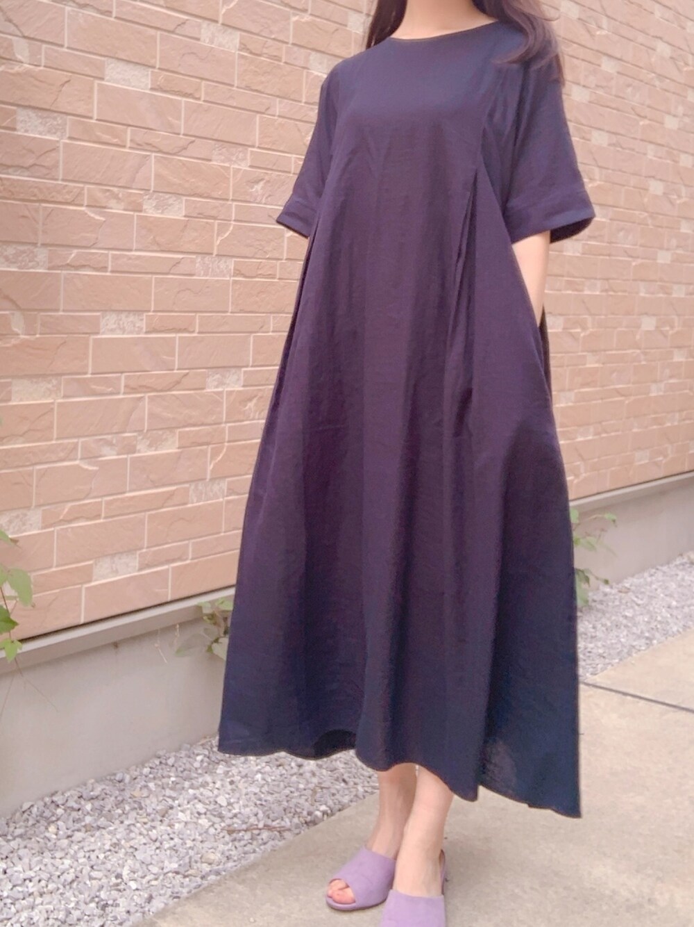 「シンプルコーデ」｜「GUのアイテム（ワンピース、ブルー系）」を使った、chamyさん（レディース・154cm）の夏コーディネートの1枚目の写真