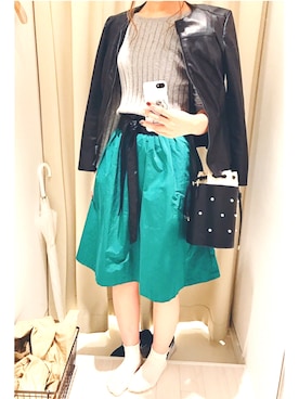 「グリーンスカート」｜「アイテム（ジャケット/アウター）」を使った、miiiiさん（レディース・168cm）の春コーディネート