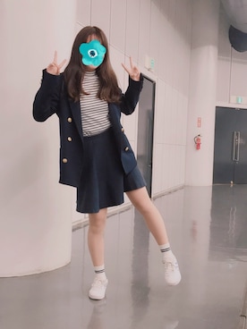 「オルチャンファッション」｜「アイテム（ノーカラージャケット）」を使った、NAYEONさん（レディース・155cm）の春コーディネート