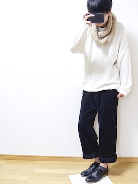 「08sircus（ゼロエイトサーカス）のアイテム（パンツ）」を使った、さとりさん（メンズ・173cm）の冬コーディネート
