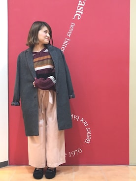「AS KNOW AS PINKY（アズノゥアズピンキー）のアイテム（モカシン/デッキシューズ）」を使った、Shiori Nagahamaさん（レディース・154cm）の冬コーディネート