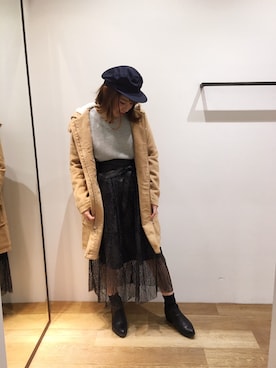 「AS KNOW AS PINKY（アズノゥアズピンキー）のアイテム（ダッフルコート）」を使った、Shiori Nagahamaさん（レディース・154cm）の冬コーディネート