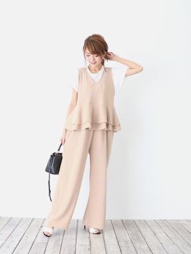 「カジュアルガーリー」｜「アイテム（オールインワン・サロペット）」を使った、miyuさん（レディース・158cm）の春コーディネート