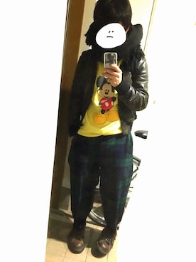 「タータンチェック」｜「アイテム（ライダースジャケット）」を使った、ポポさん（メンズ・169cm）の冬コーディネート