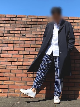 「UNIQLO JW ANDERSON」｜「アイテム（チェスターコート）」を使った、denさん（メンズ・165cm）の春コーディネート