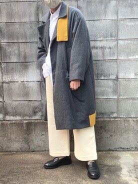 「my beautiful landlet（マイビューティフルランドレット）のアイテム（ノーカラーコート）」を使った、O.Yさん（メンズ・165cm）の冬コーディネート