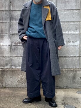 「my beautiful landlet（マイビューティフルランドレット）のアイテム（ノーカラーコート）」を使った、O.Yさん（メンズ・165cm）の冬コーディネート