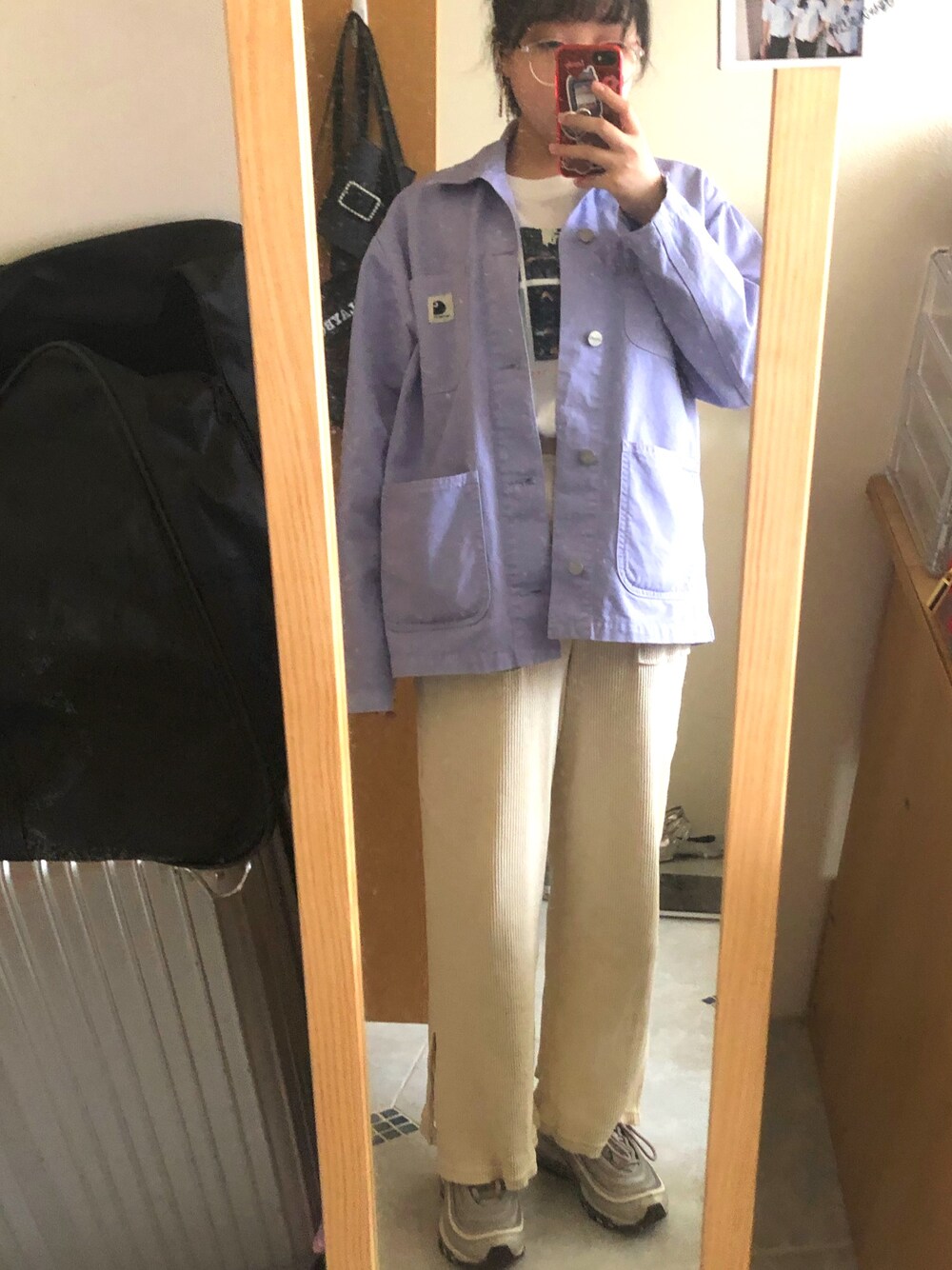 「Carharttのアイテム（ジャケット/アウター、パープル系）」を使った、蓉さん（レディース・153cm）の夏コーディネートの1枚目の写真