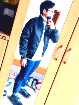 「Dr. Martens（ドクターマーチン）のDr.Martens (ドクターマーチン)/1461 3EYE GIBSON SHOES（その他シューズ）」を使った、‍まーとんさん（メンズ・167cm）の冬コーディネート