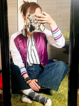 「PUMA（プーマ）のアイテム（ナイロンジャケット）」を使った、ぴさん（レディース・163cm）の春コーディネート