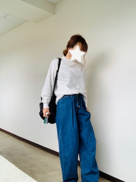 「niko and...（ニコアンド）のUSAコットンハイネック長袖プルオーバー（Tシャツ/カットソー、ホワイト系）」を使った、wakanaさん（レディース・160cm）の秋コーディネート