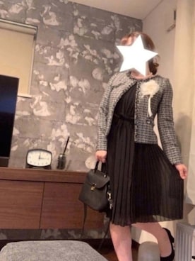 「ANY（エニィ）の【セレモニー】ファンシーツイード ノーカラージャケット（ノーカラージャケット、ブラック系）」を使った、wakanaさん（レディース・160cm）の秋コーディネート