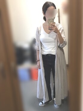 「ZOZO（ゾゾ）のスリムテーパードデニム／ワンウォッシュ［WOMEN］（デニムパンツ、ブルー系）」を使った、POCHAさん（レディース・157cm）の春コーディネート