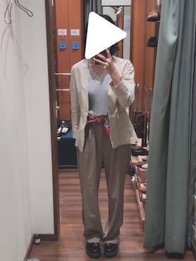 「セットアップ風」｜「アイテム（ノーカラージャケット）」を使った、７２３さん（レディース・157cm）の秋コーディネート