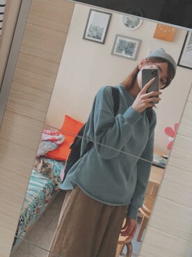 「PULL&BEAR（プルアンドベア）のアイテム（帽子）」を使った、Esther Wongさん（レディース・166cm）の冬コーディネート