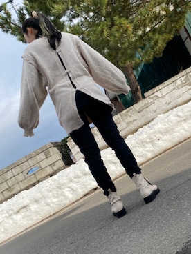「OZOC（オゾック）のアイテム（ブーツ）」を使った、sasuさん（レディース・165cm）の冬コーディネート