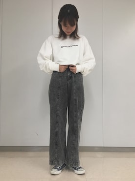 「ブラック×ホワイト」｜「アイテム（スウェット）」を使った、ｆｕｋａ ◎さん（レディース・159cm）の秋コーディネート