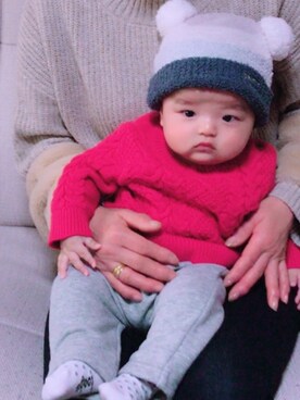 「男の子ベビー」｜「アイテム（ニットキャップ/ビーニー）」を使った、AO✘✘✘NENEさん（キッズ・70cm）の冬コーディネート