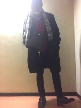 「A.P.C.（アーペーセー）のアイテム（チェスターコート）」を使った、ひょんさん（メンズ・174cm）の冬コーディネート