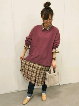 「USAコットン」｜「アイテム（その他シューズ）」を使った、はるなさん（レディース・159cm）の秋コーディネート