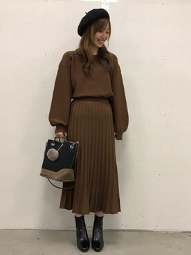 「ドレスキップ」｜「アイテム（ハンチング/ベレー帽）」を使った、はるなさん（レディース・159cm）の秋コーディネート