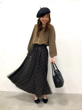 「ドレスキップ」｜「アイテム（ハンチング/ベレー帽）」を使った、はるなさん（レディース・159cm）の秋コーディネート