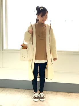 「アイテム（その他雑貨、イエロー系）」を使った、はるなさん（レディース・159cm）の冬コーディネート