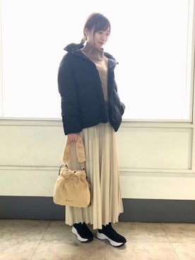 「スニーカーブーツ」｜「アイテム（ダウンジャケット/コート）」を使った、はるなさん（レディース・159cm）の冬コーディネート