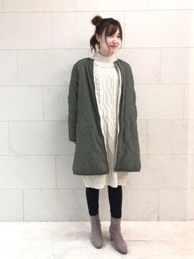 「ドレスキップ」｜「アイテム（ノーカラーコート）」を使った、はるなさん（レディース・159cm）の冬コーディネート