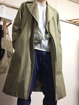 「テーパードデニム」｜「アイテム（トレンチコート）」を使った、DAIさん（メンズ・175cm）の秋コーディネート