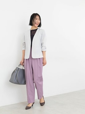 「ノーカラージャケット」｜「アイテム（アクセサリー）」を使った、NBB STAFF03さん（レディース・163cm）の夏コーディネート