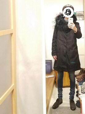 「ATTACHMENT（アタッチメント）のアイテム（モッズコート）」を使った、yujiさん（メンズ・176cm）の冬コーディネート