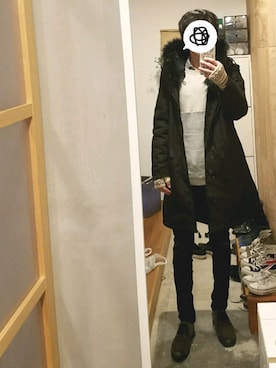 「ATTACHMENT（アタッチメント）のアイテム（モッズコート）」を使った、yujiさん（メンズ・176cm）の冬コーディネート