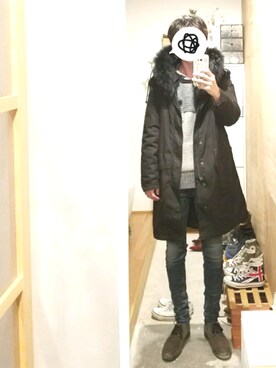 「ATTACHMENT（アタッチメント）のアイテム（モッズコート）」を使った、yujiさん（メンズ・176cm）の冬コーディネート