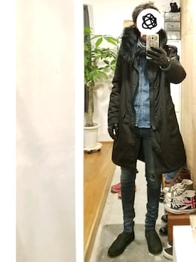 「MANEBU（マネブ）のアイテム（スリッポン）」を使った、yujiさん（メンズ・176cm）の冬コーディネート