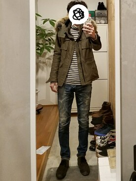 「SHELLAC（シェラック）のアイテム（ジャケット/アウター）」を使った、yujiさん（メンズ・176cm）の冬コーディネート