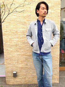 「リネンシャツ」｜「アイテム（ブルゾン）」を使った、飯沼さん（メンズ・178cm）の春コーディネート