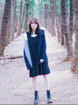 「ZARA KIDSのアイテム（ピーコート）」を使った、孟孟さん（レディース・157cm）の春コーディネート