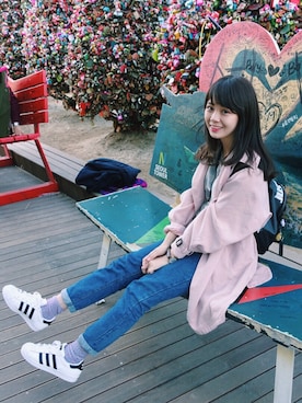 「Lulus（-）のアイテム（ピーコート）」を使った、孟孟さん（レディース・157cm）の春コーディネート