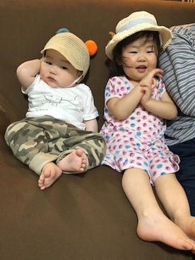 「ROPE' PICNIC（ロペピクニック）のアイテム（ワンピース/ドレス）」を使った、あかねくん&たっくんさん（キッズ・80cm）の春コーディネート