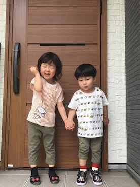 「アイテム（バレエシューズ、ブラック系）」を使った、あかねくん&たっくんさん（キッズ・100cm）の夏コーディネート