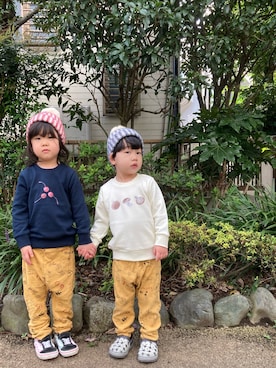 「アイテム（スウェット）」を使った、あかねくん&たっくんさん（キッズ・100cm）の秋コーディネート