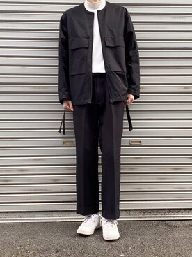 「EN ROUTE（アンルート）のアイテム（トップス、ブラック系）」を使った、Hollyさん（メンズ・181cm）の春コーディネート