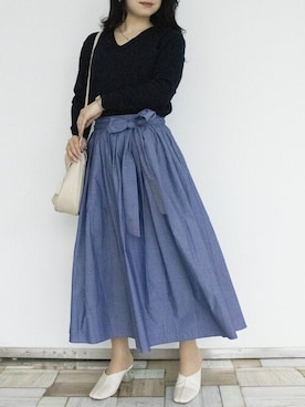 「Vネック」｜three quarterさん（レディース・158cm）の春コーディネート